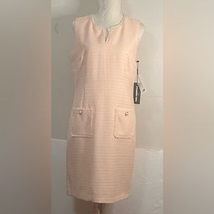 NWT Karl Lagerfeld Paris Women’s Fringe Split Neck Pocket Dress. Sz 12. Sherbet